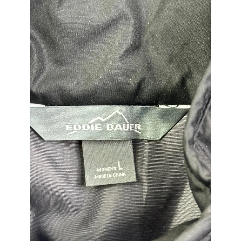 Eddie Bauer Women Black Diamond Quilted Full Zip Jacket Coat Mock Neck Pockets L